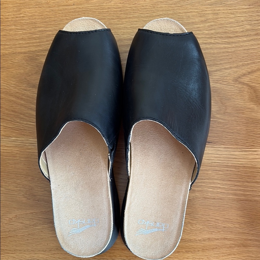 Black Leather Slide Sandals
